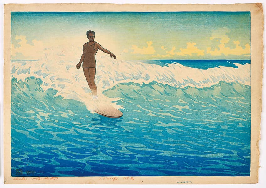チャールズ・Ｗ・バートレット《ホノルル浪乗り》大正8（1919）年　渡邊木版美術画舗蔵
