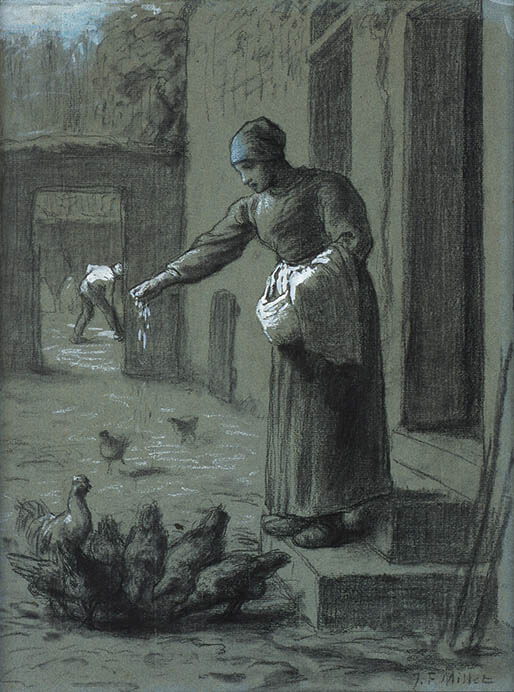 ジャン＝フランソワ・ミレー≪鶏に餌をやる女≫1851-1853年、山王美術館蔵


