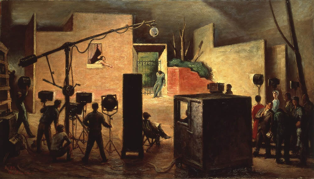 伊原宇三郎《トーキー撮影風景》1933年、世田谷美術館蔵

