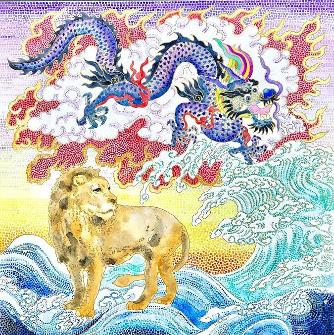 堤あすか

「運を開く獅子と龍神」

10S

アクリル絵具、顔彩、水彩紙

2023年