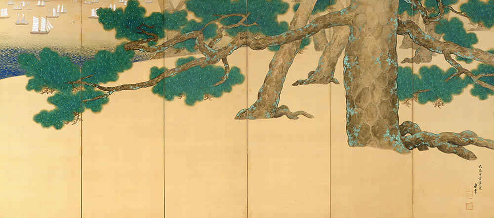 寺崎廣業　《春海雪中松図（右隻）》大正3（1914）年　絹本着色　後期展示

