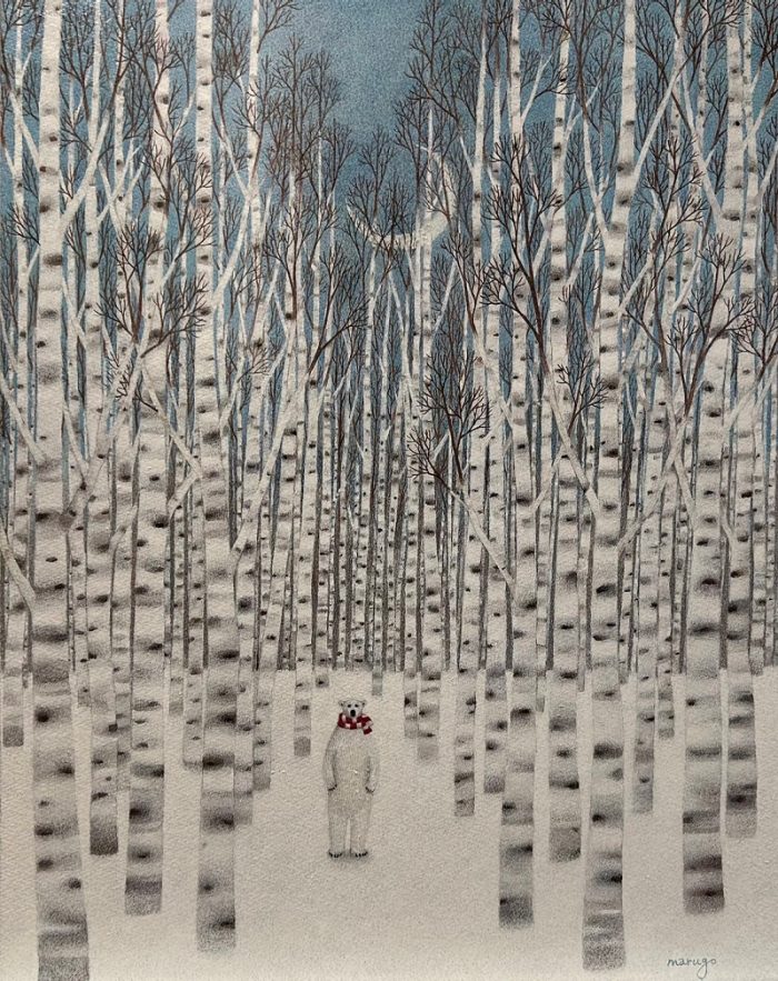 「白い森の迷い熊」 44 × 34 cm（イメージサイズ） ペン画