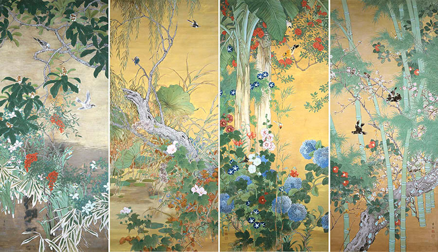 池上秀畝《四季花鳥》大正7（1918）年 長野県立美術館蔵