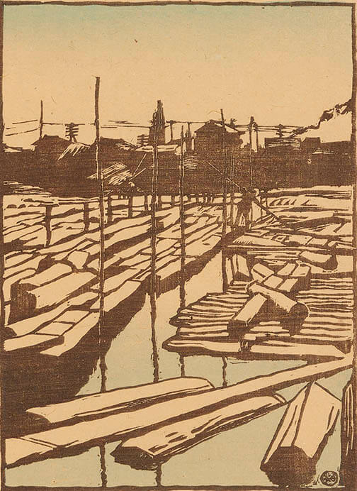 石井拍亭 《木場》 1914年　木版・紙　渋谷区立松濤美術館蔵