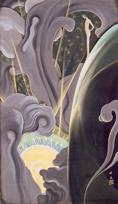 尾竹竹坡《月の潤い・太陽の熱・星の冷え》３幅（右）　大正9年　宮城県美術館