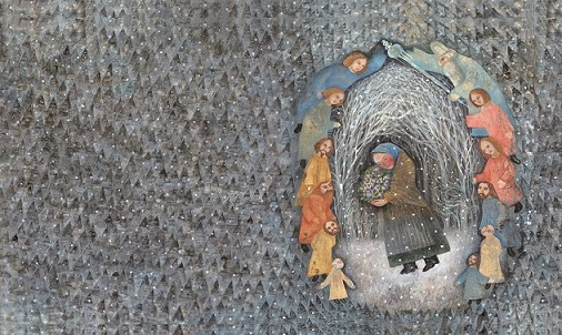 『十二の月たち』（再話：ボジェナ・ニェムツォヴァー　文：出久根育　偕成社　2008年）　テンペラ・油彩、板に石膏
