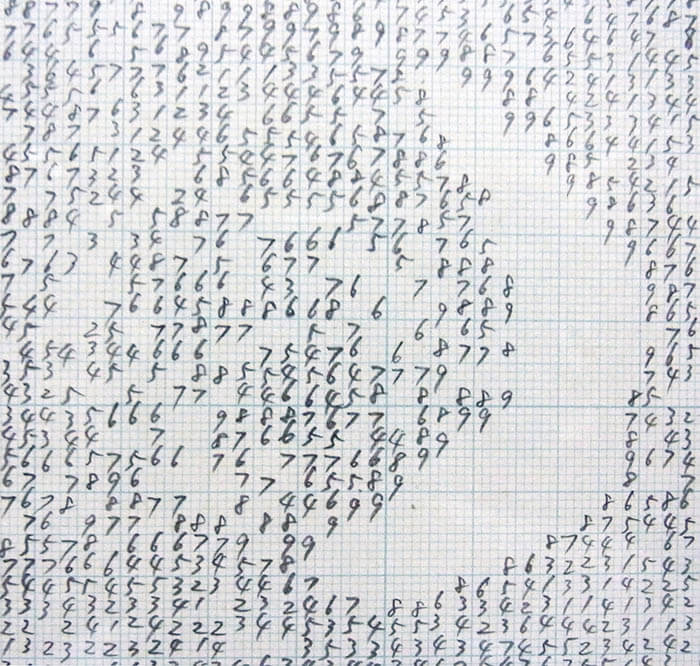 「ジーンズ 下絵(数字)」(部分) 1984年　鉛筆、紙