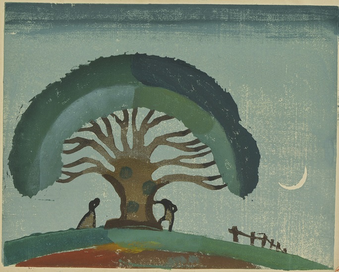 水船六洲《樹》1933、木版、小野忠重版画館蔵

