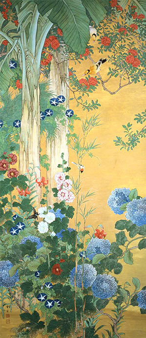 池上秀畝《四季花鳥図》（4幅対のうち夏）大正7年（1918）紙本着色　長野県立美術館