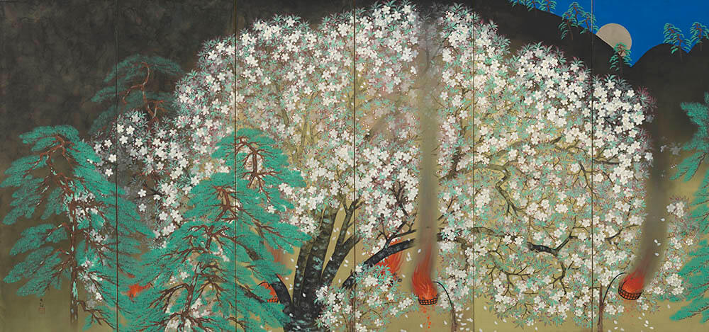 《夜桜》(左) 横山大観筆、昭和4年(1929)　大倉集古館蔵

