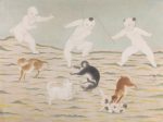 《犬と遊ぶ子どもたち》1924年　墨、油彩・絹本