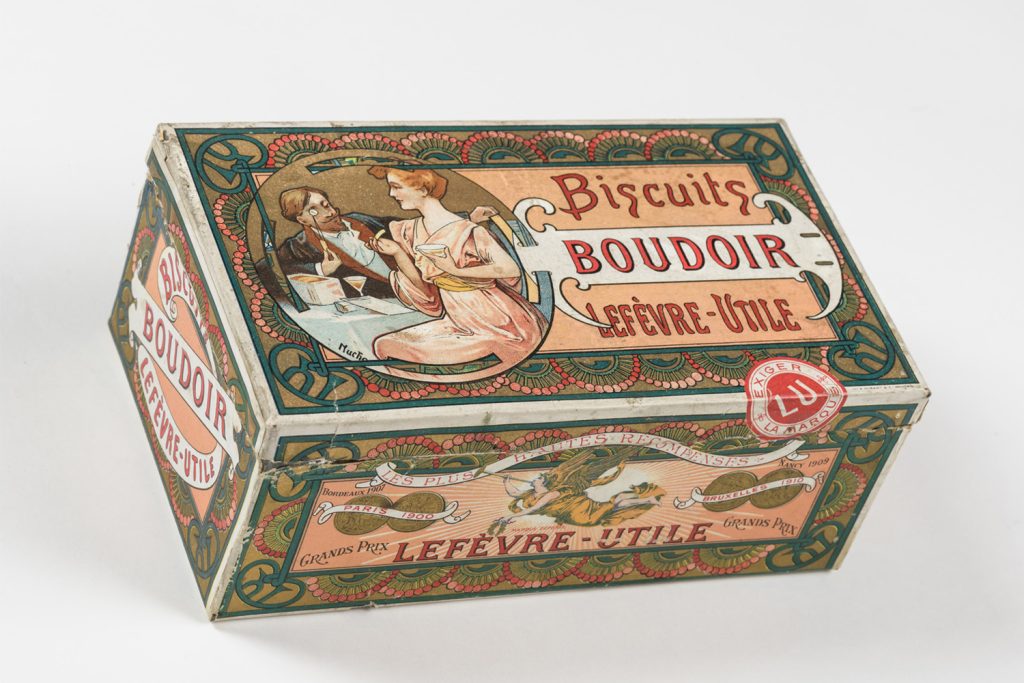 ルフェーヴル＝ウティール社ビスケット（ブドワール）缶のパッケージ、1900年、リトグラフ／金属、紙