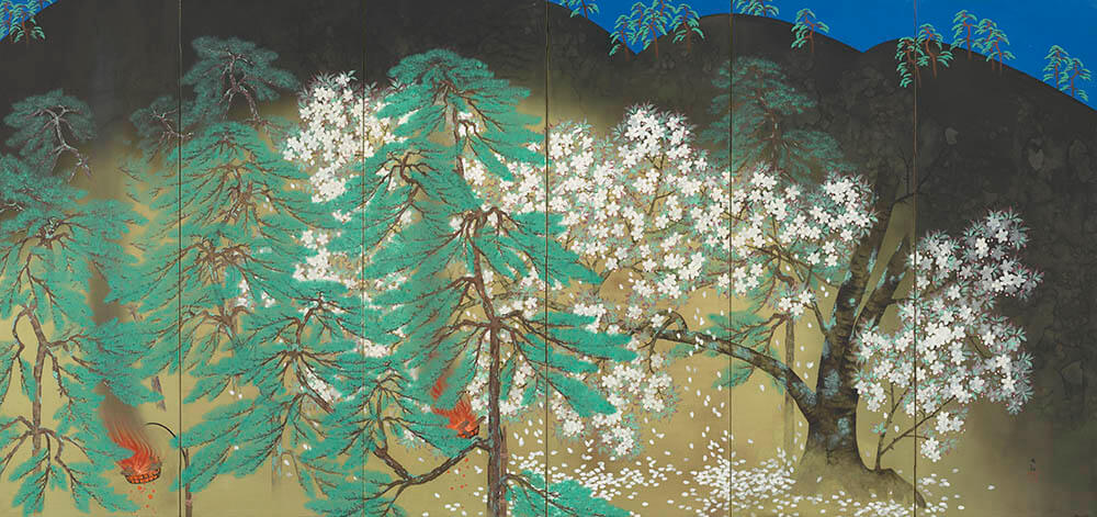《夜桜》(右) 横山大観筆、昭和4年(1929)　大倉集古館蔵


