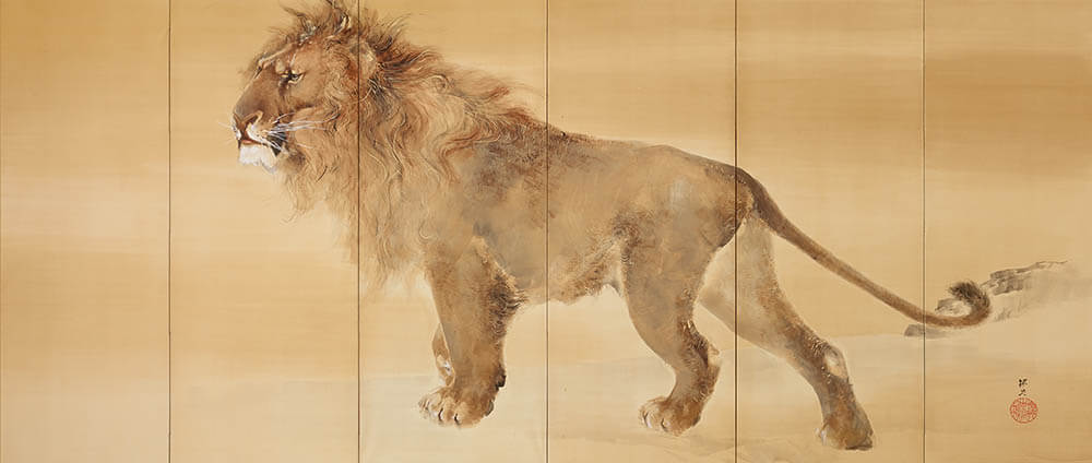 木島櫻谷《獅子虎図屏風》（右隻） 明治37年（1904）個人蔵