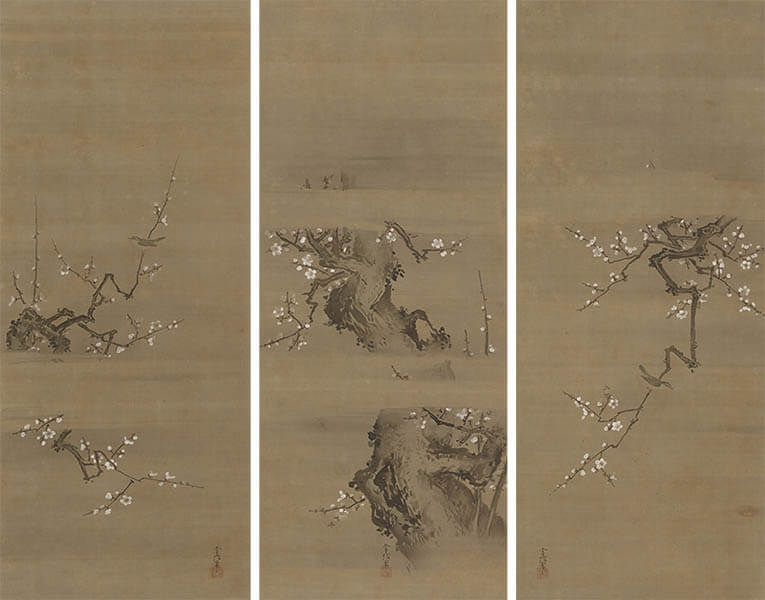《梅鶯図》狩野常信筆、江戸時代・17世紀　大倉集古館蔵

