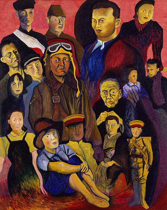 飯田善國《戦争A―鎮魂歌―思い出す人々》1955 年　油彩、コラージュ・キャンバス