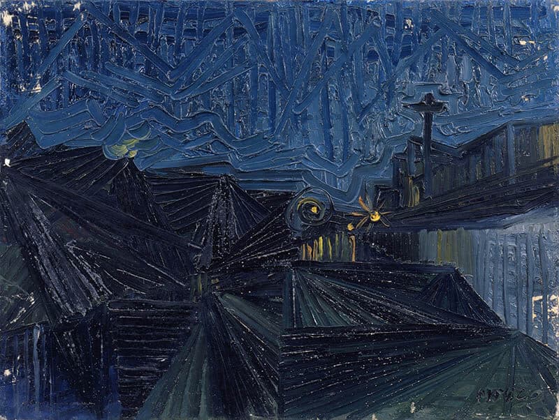 飯田善國《目黒川夜景 1》1954 年　油彩・キャンバス

