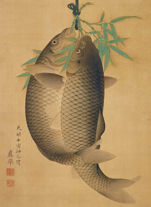 円山応挙《双鯉図》江戸・天明2年（1782）泉屋博古館