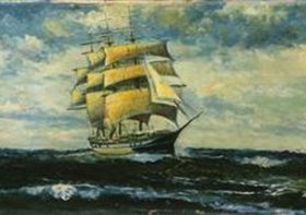 山本芳翠《帆船》1903(明治36)年、油彩・画布　佐賀県立美術館