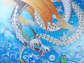 喜久田 尚美 “竜の真珠” acrylic, ink on canvas 145.5×145.5cm 202