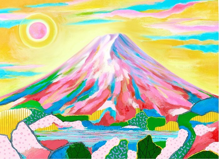 「河口湖の富士山」 4F キャンバス、手彩色版画