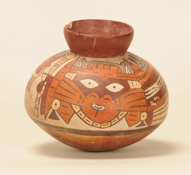 壺(笏杖を持つ擬人化された神)※「贋作」　ナスカ文化、現代　ペルー南海岸　ナスカ中期(後300年頃～400年頃)、推定／20世紀