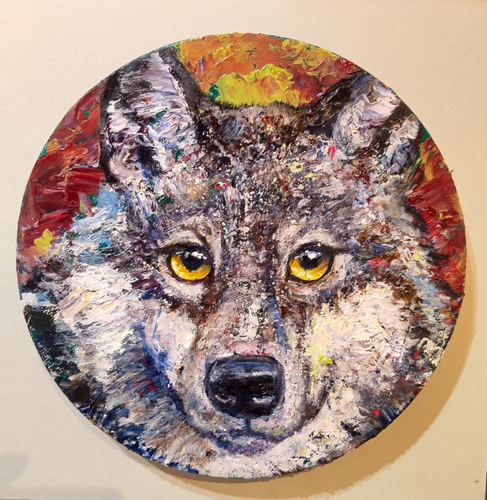 「Wolf　No.３」</span><br>20cm円　油彩、キャンバス