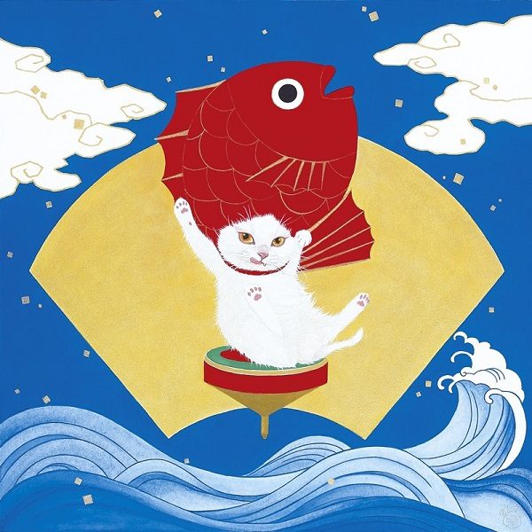 伊藤清子「猫かぶり　めでたい」S6号　日本画