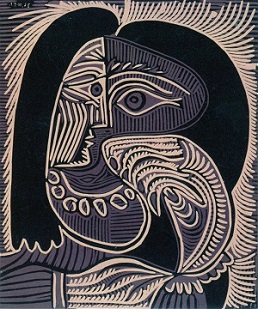 パブロ・ピカソ《首飾りをつけたジャクリーヌの肖像》1959年　リノカット・紙　高崎市美術館蔵
(c)2024-Succession Pablo Picasso-BCF(JAPAN)