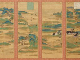 国宝　山水屛風　鎌倉時代　京都・神護寺蔵 後期展示