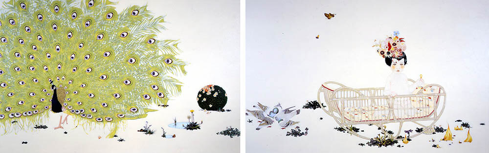 安藤正子「雲間にひそむ鬼のように」2006　パネル張りカンヴァスに油彩 140 x 220 cm
©Masako Ando