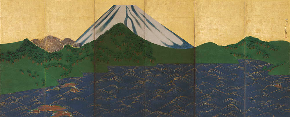 尾形光琳《富士三壺図屏風》右隻　江戸時代中期　個人蔵