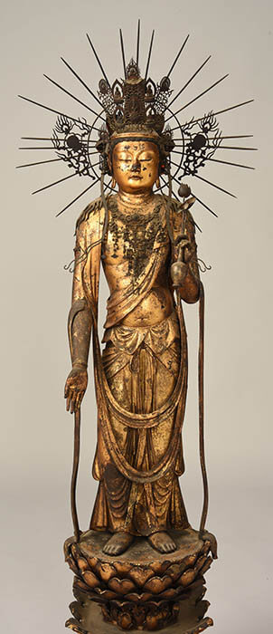 弥勒菩薩立像　１軀　木造漆箔　鎌倉時代　像高71.8 cm　和歌山・霊現寺　画像提供：和歌山県立博物館