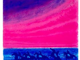 「青い海岸の騎手」 （リトグラフ、ED150、縦85.6×横64.5cm、額装付き）