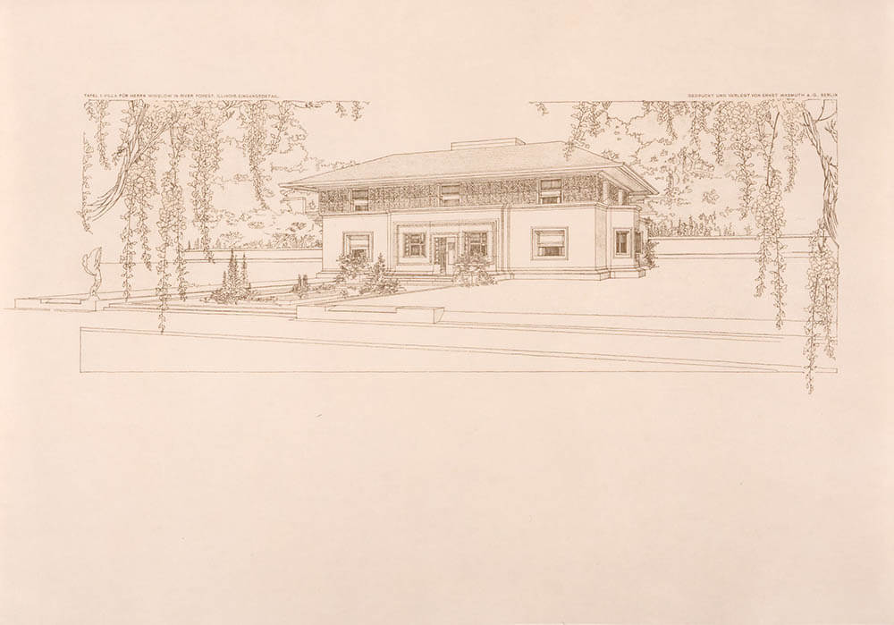 フランク・ロイド・ライト《第１葉　ウィンズロー邸 透視図》
「フランク・ロイド・ライトの建築と設計」1910年、豊田市美術館蔵