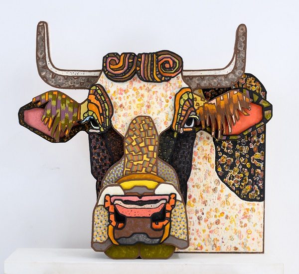 「C-cow うし」

2023年

岩絵具、雲肌麻紙、合板

40 × 41.5 × 10.6 cm