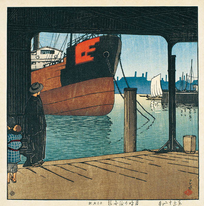 《月嶋の渡舟場》東京十二ヶ月 1921（大正10）年10月 渡邊木版美術画舗蔵