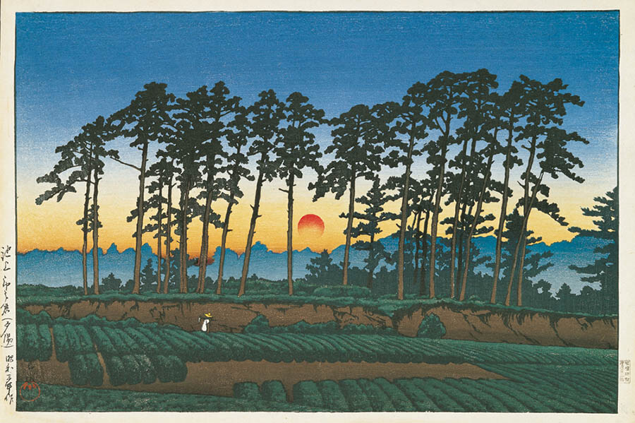 《池上市之倉（夕陽）》東京二十景 1928（昭和3）年 渡邊木版美術画舗蔵