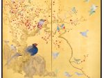 『詩歌の庭 「紅梅」』 二曲一隻金屏風　H165×W185cm　絹本、墨、岩絵具
