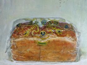 食パン キャンバスにアクリル絵具 サイズ：S4号（33×33cm）