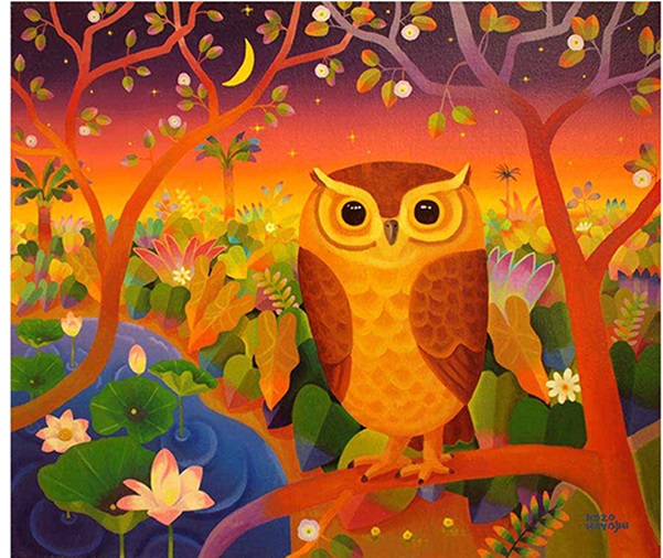 「Happy Owl」 （キャンバスに油彩、10号F）