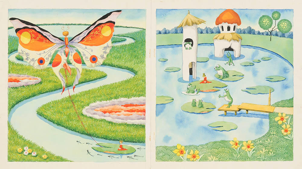 《おやゆびひめ》 武井武雄　1965年　クレヨン、水彩　© 岡谷市／イルフ童画館
