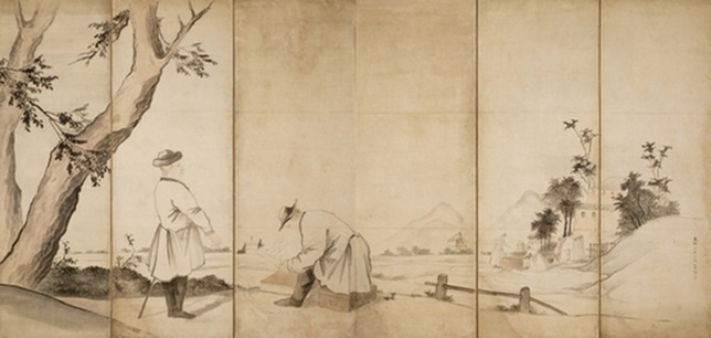 司馬江漢《西洋風景人物図屏風》 江戸時代（18～19世紀）歸空庵コレクション