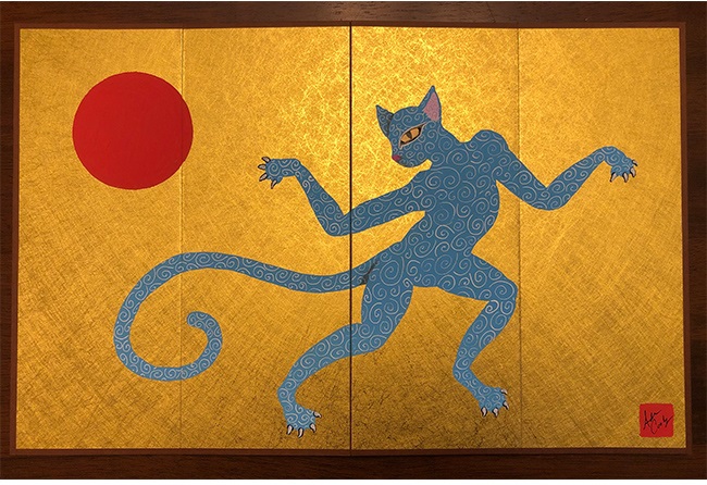 On the Prowl」,
acrylic on byobu panel,
27.9×43.1cm