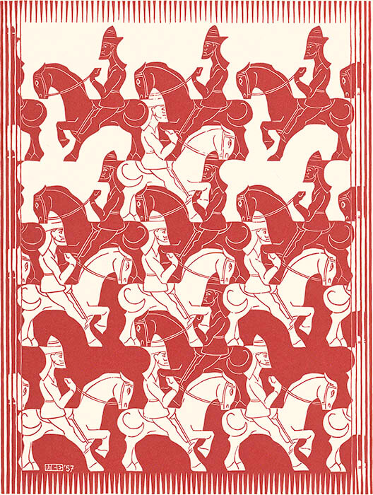 《平面の正則分割 Ⅲ》 1957 年制作　木版
Maurits Collection, Italy　All M.C.Escher works
© 2024 The M.C.Escher Company,Baarn,
The Netherlands. All rights reserved　mcescher.com