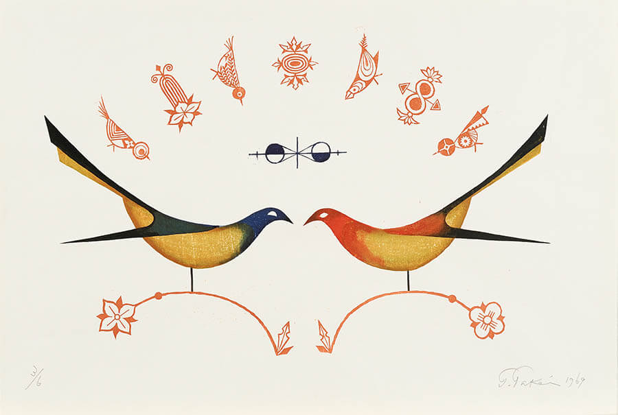 《鳥の連作 No.7》 武井武雄　1969年　木版画　© 岡谷市／イルフ童画館