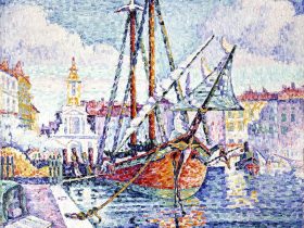 ポール・シニャック《オレンジを積んだ船、マルセイユ》1923年　油彩・カンヴァス