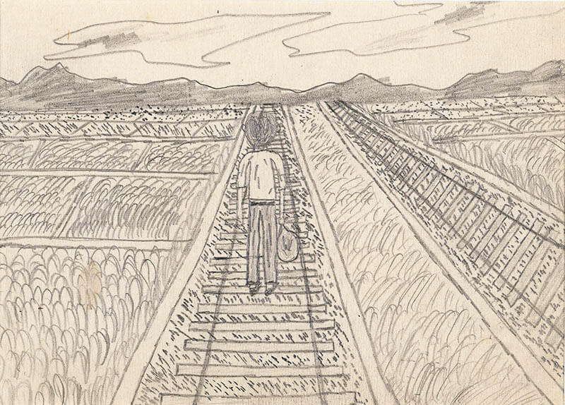 《汽車道を歩いているところ》1954(昭和29)年　山下清作品管理事務所蔵
©Kiyoshi Yamashita / STEPeast2024