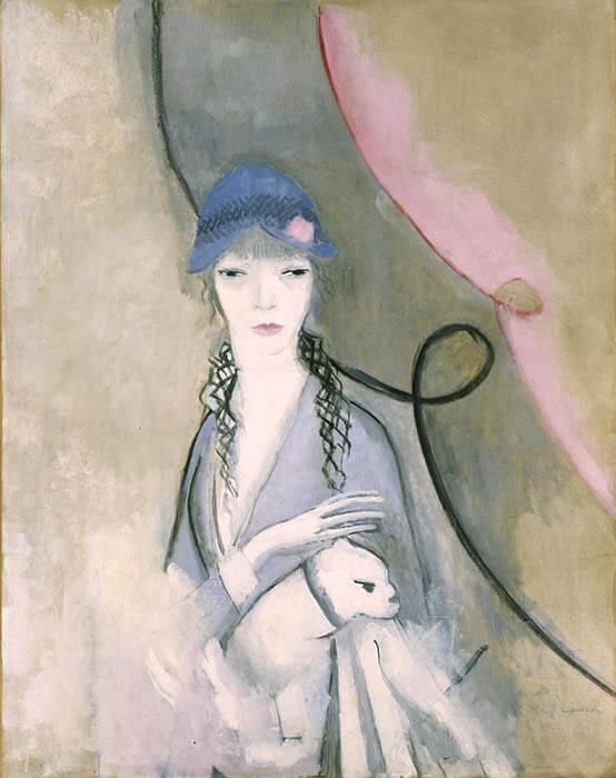 マリー・ローランサン《ブルドッグを抱いた女》
1914年、油彩・カンヴァス、群馬県立近代美術館蔵