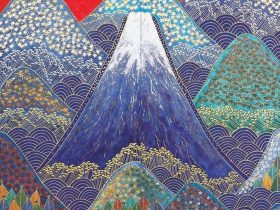平松礼二「日本の山河」二曲一隻屏風（2024年）